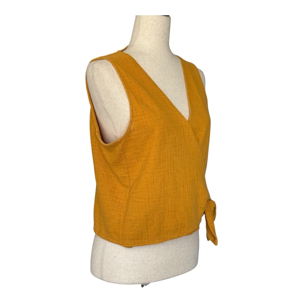 Madewell Texture & Thread Sleeveless Wrap Tie Top Mustard Yellow Linen Blend L - Picture 2 of 9